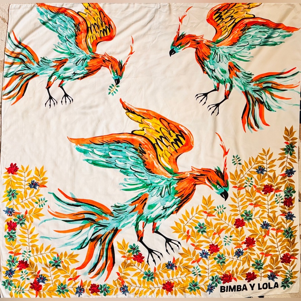 NWT Bimba y Lola Massive Scarf with Phoenix Birds